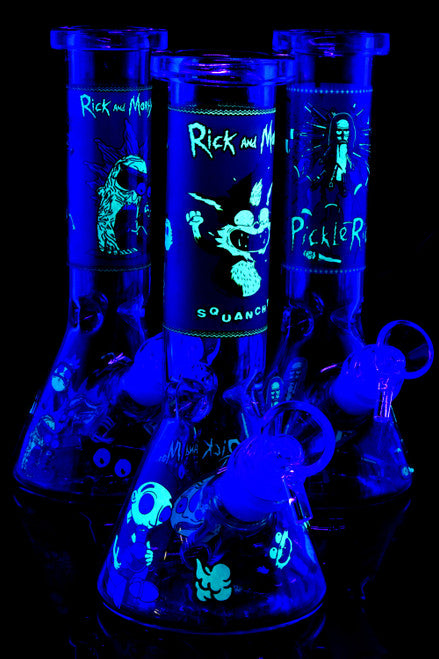 Glow in the Dark R&M Squanchy Glass Beaker Bong 19 cm