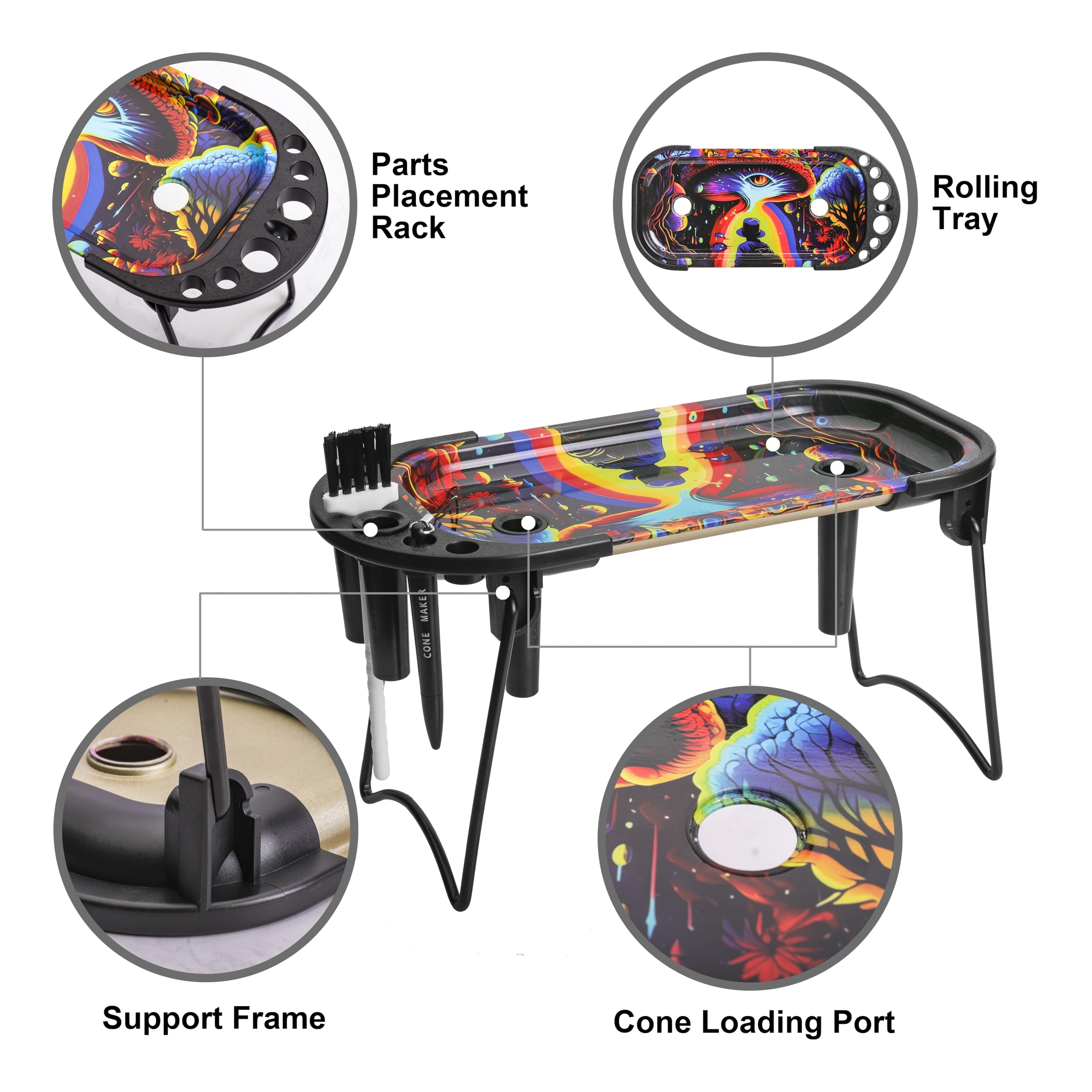 Large Metal Rolling Tray Cone Loader & Filler w/Foldable Stand Cabin Originals