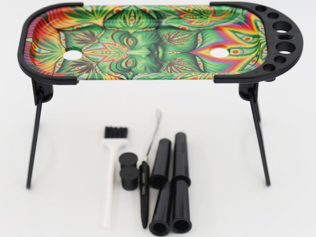 Large Metal Rolling Tray Cone Loader & Filler w/Foldable Stand Plant Spirit