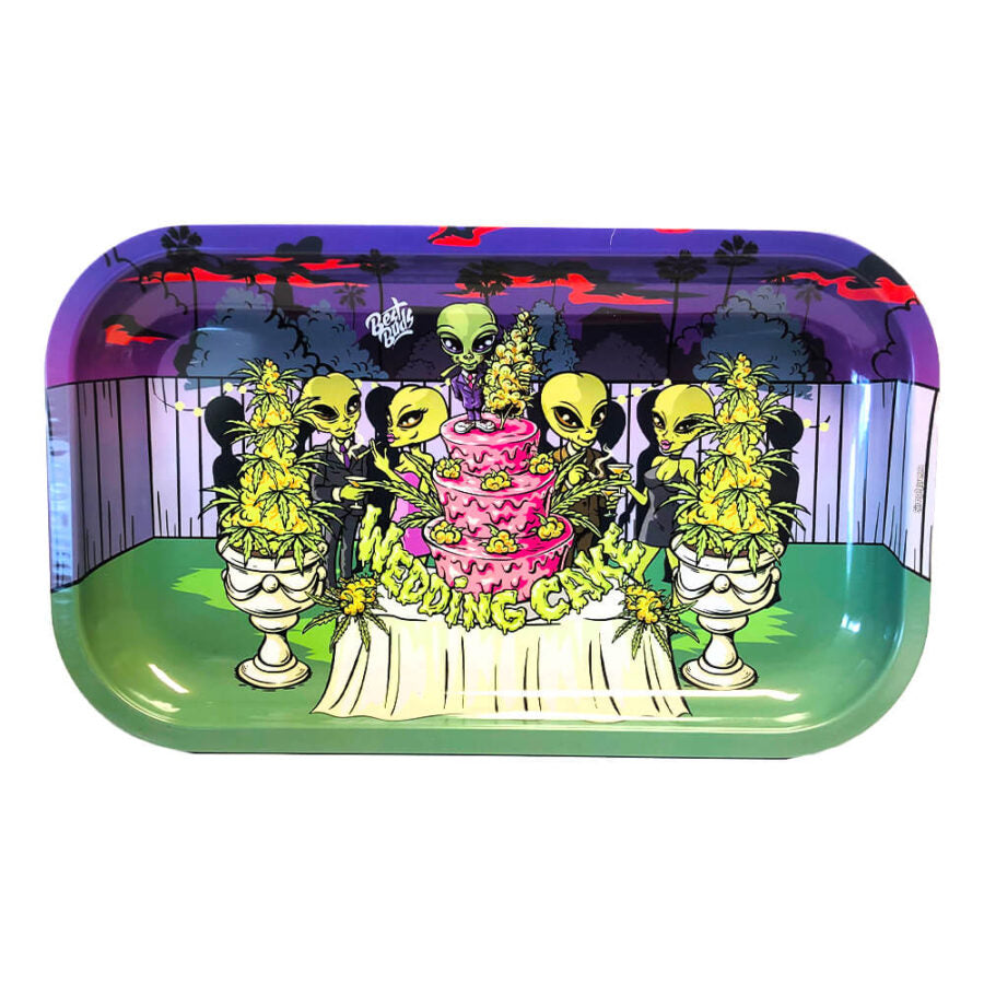 Best Buds Wedding Cake Metal Rolling Tray Long 16×27 cm